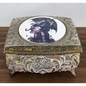 Vintage Farrington Hummel Gold Tone Rainy Day Small Hinged Footed Trinket Box